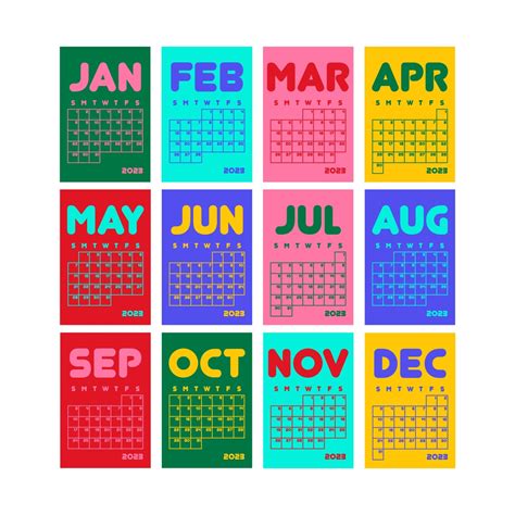Colourful Calendar 2023 Printable Instant Download Sunday Etsy Singapore