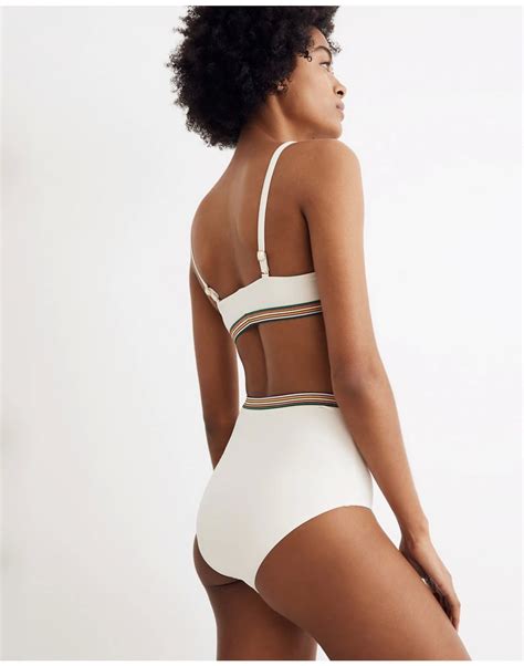 Madewell Second Wave Rainbow Trimmed Retro High Waisted Bikini Bottom