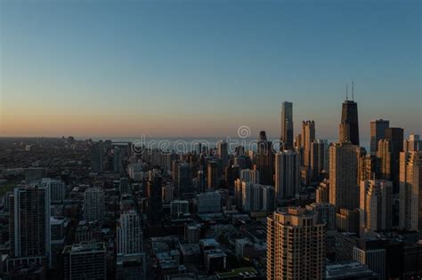 Aerial Drone View Of Chicago Downtown Skyline And Lake Michigan During