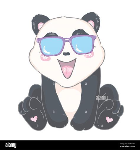 Panda In Glasses Black And White Bear Vector Illustration Panda