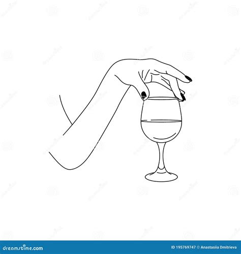 Die Hand Der Frau Hält Ein Glas Wein In Einer Minimalistic Art Vektormodeillustration Des