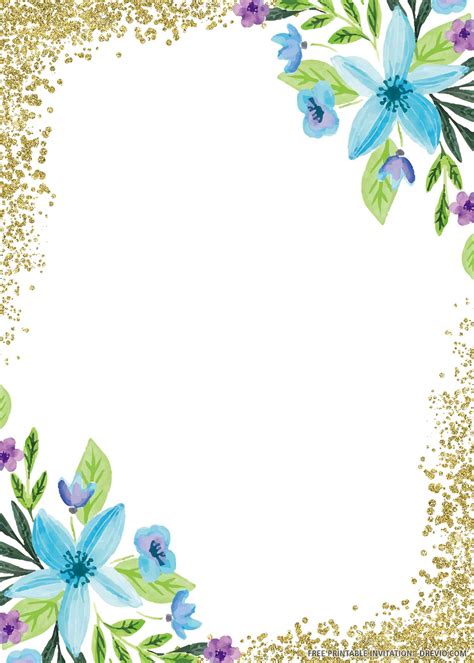 Free Printable Blue Floral Wedding Invitation Template Download