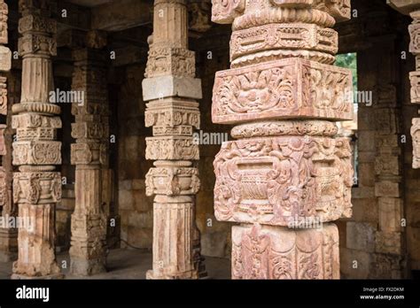 Carved Columns In The Qutub Minar Complex Delhi Stock Photo Alamy