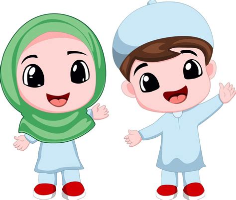 Two Happy Muslim Kid Cartoon 6229479 Vector Art At Vecteezy