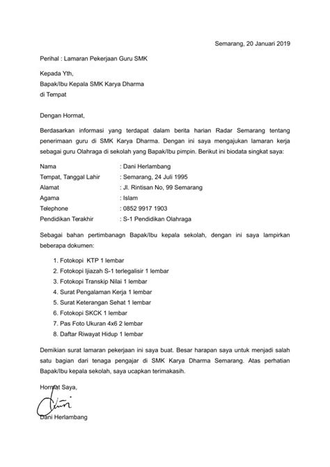 Contoh Surat Lamaran Kerja Guru Sd Yang Baik Dan Benar  Download
