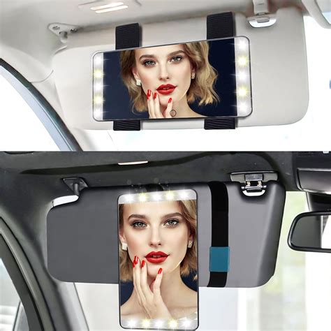 Car Visor Vanity Mirror With Lights 90° Rotating Lighted