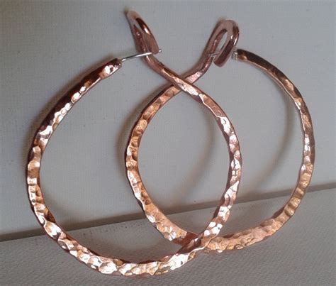 Hammered Copper Hoop Earrings Medium Hoops Copper Hoops Dimple