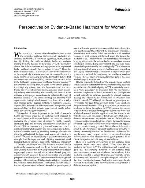 Pdf Perspectives On Evidence Based Healthcare For Women