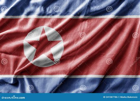 Waving Detailed National Country Flag Of North Korea Stock Photo