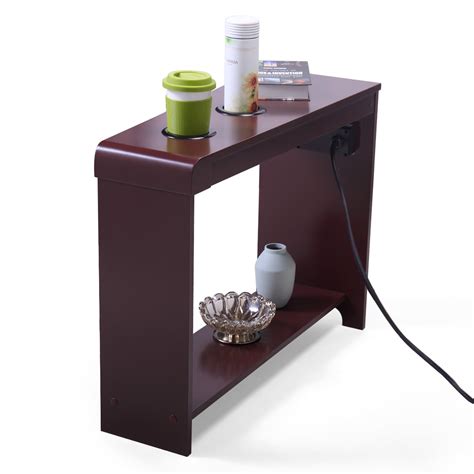 Jaxpety End Table With Cup Holder Electric Charging Station 2 Usb Ports