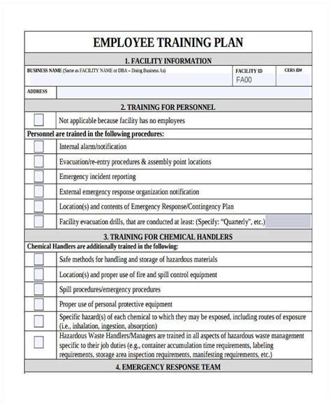 Sample Training Plan Template For Employees