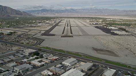 5k Stock Footage Aerial Video Of Approaching The Runway At Palm Springs