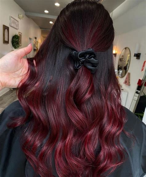 Vibrant Cherry Red Hair Dye Tips Red Balayage Hair Wine Hair