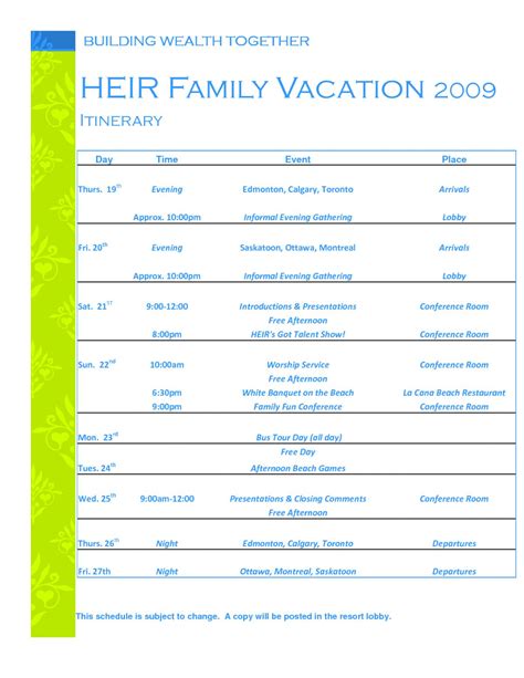 Call your family and let them know you already have enough activities to create a family event they will never forget with our family reunion sample itinerary. Pin on Itinerary Templates