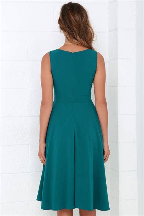 Lovely Teal Blue Dress Midi Dress Sleeveless Dress 4900