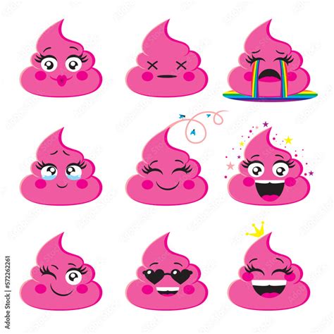 Set Of Pink And Glamorous Emoji Icon With Different Face Expression