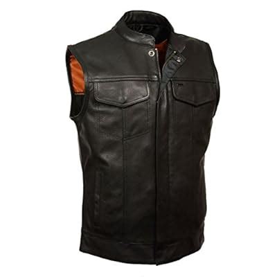Soa Men S Naked Cowhide Leather Motorcycle Vest Zipper Snap Front