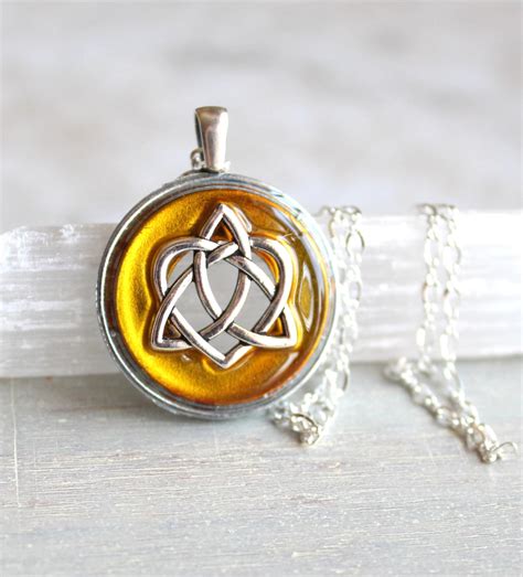Yellow Celtic Sister Knot Necklace Celtic Heart Jewelry