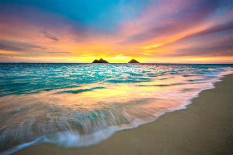 Sunrise At Lanikai Beach In Kailua Oahu Hawaii Stock Image