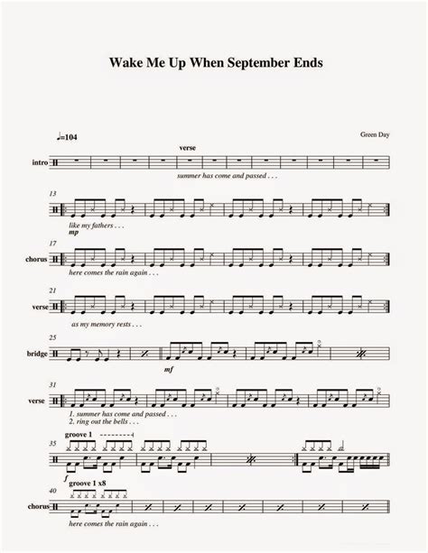Like my father's come to pass seven years has gone so fast wake me up when september ends. Green Day - Wake Me Up When September Ends | Partituras ...