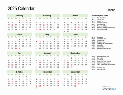 Holiday Calendar 2025 For Japan Sunday Start