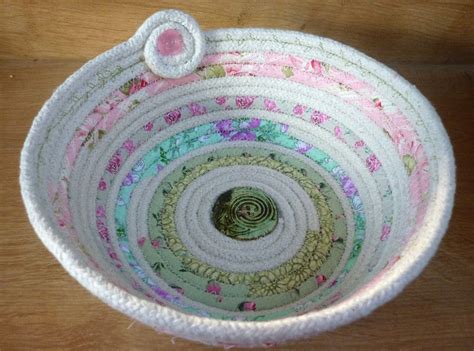 Rope Bowl With Ceramic Button Centre Coiled Fabric Basket Fabric