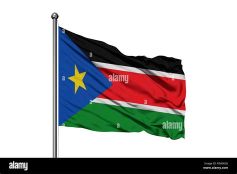 bandera de sudán del sur ondeando en el viento aislado fondo blanco fotografía de stock alamy