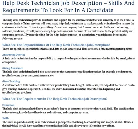 Help Desk Technician Job Description Skills And Requirements To Look
