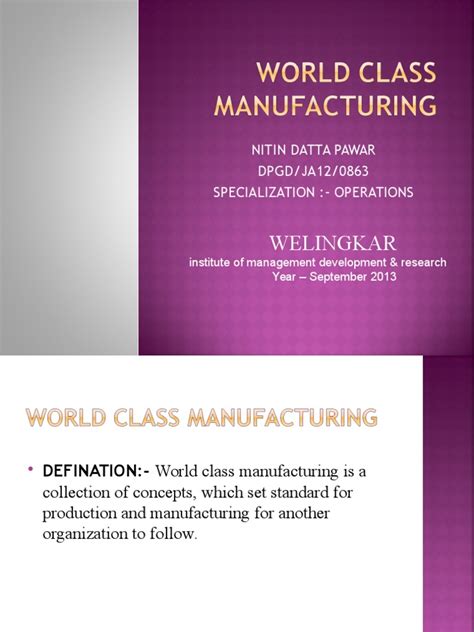 World Class Manufacturing Pdf Quality Business Innovation