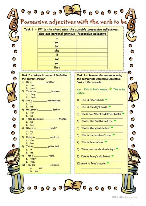 Possessive Adjective Worksheet Adjectives Activities Nouns Verbs Sexiz Pix