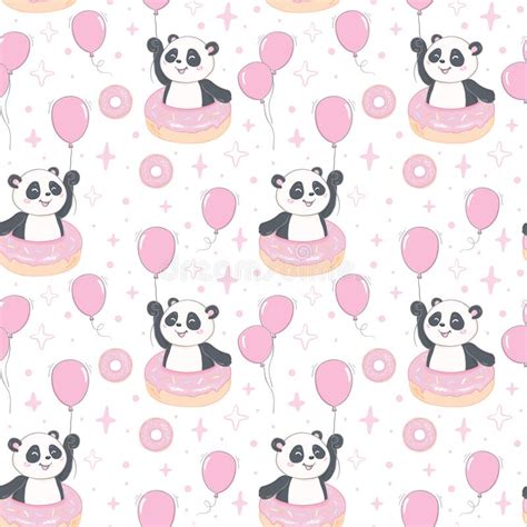Cute Panda Illustration Vector Panda Baby Seamless Pattern Stock