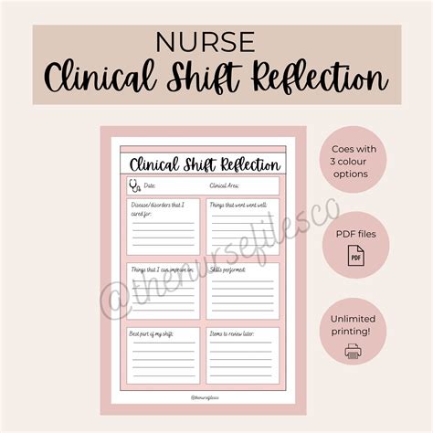 Nurse Clinical Shift Reflection Template Nurse Reflection Etsy Uk