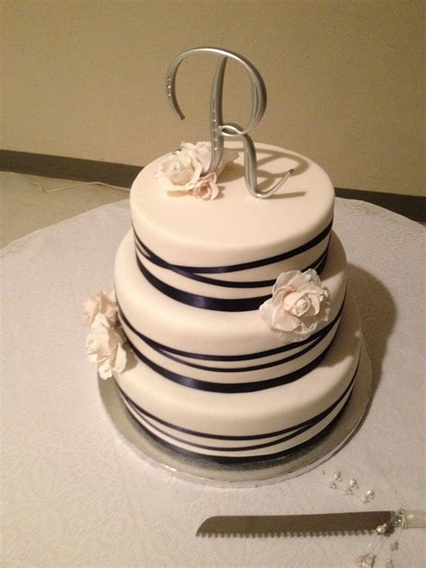 Navy Blue Ribbon Wedding Cake Cake Wedding Cake Ribbon Wedding Cakes