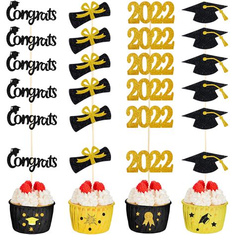 Buy 100 Pack 2022 Graduation Cupcake Toppers Grad Cap Food Appetizer