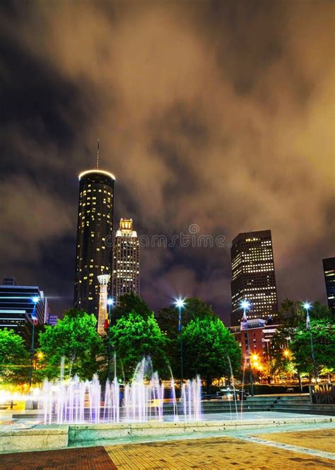 Downtown Atlanta At Night Time Stock Photo Image Of Architecture