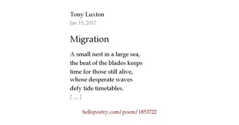 Migration By Tony Luxton Hello Poetry