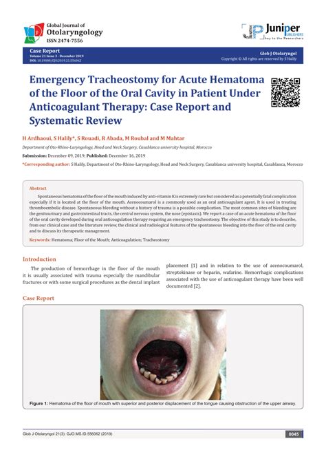 Pdf Emergency Tracheostomy For Acute Hematoma Of The Floor Of The