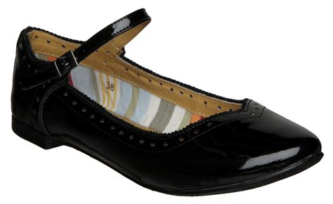 New Bertie Ladies Meribelwomens Black Patent Flat Mary Jane Shoes Size