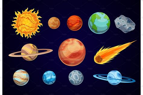 Cartoon Solar System Planets Vector Graphics ~ Creative Market