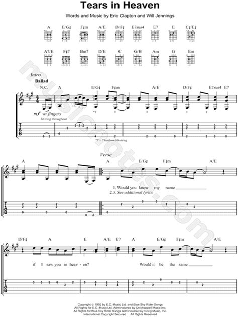eric clapton tears in heaven chords sheet and chords collection