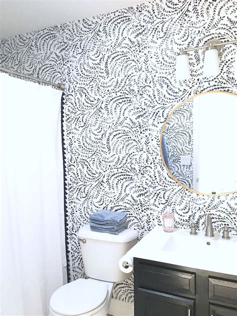 Serena And Lily Priano Wallpaper And Tassel Shower Curtain Round Mirror