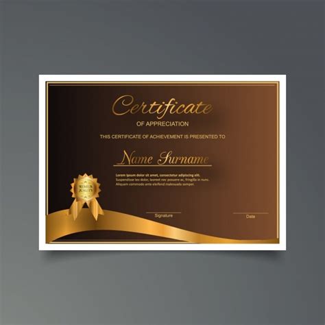 Golden Certificate Of Appreciation Template Vector Free Download