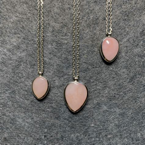 Pink Opal Necklace Pink Jewelry Drop Silver Pendant October Etsy