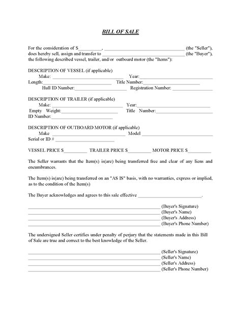 Florida Boat Bill Of Sale Free Printable Legal Forms