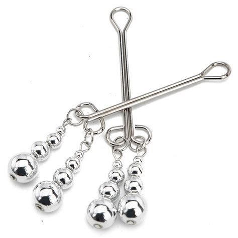 Metal Nipple Clamps Clips Labia Ball Ring Bell Torture Slave Bdsm