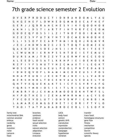 7th Grade Science Semester 2 Evolution Word Search Wordmint