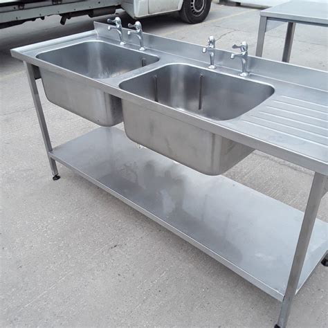 Commercial Used Stainless Steel Double Sink 180cmw X 60cmd X 90cmh