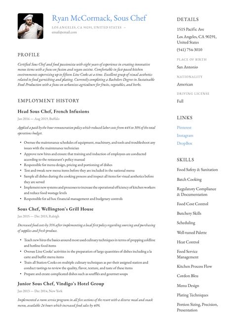Sous Chef Resume Example Manager Resume Resume Guide Resume Examples