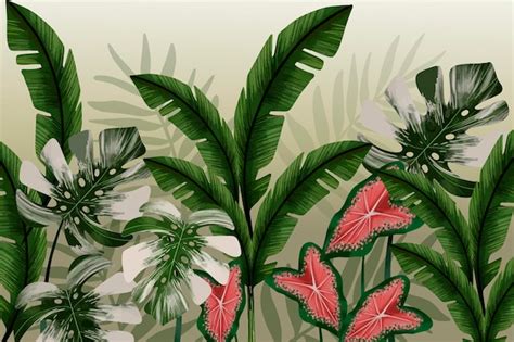Premium Vector Tropical Leaves And Flowers Mural Wallpaper