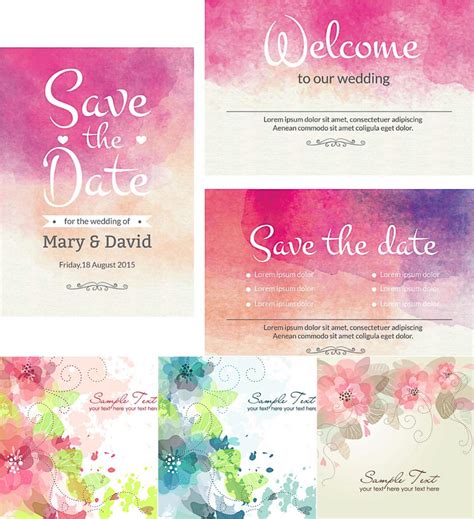 Watercolor Wedding Cute Cards Vector Free Download